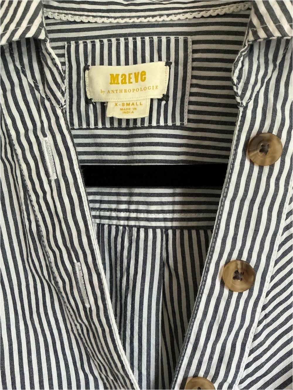 Anthropologie Black and White Striped Button-Trim Popover Top - Picture 5 of 9